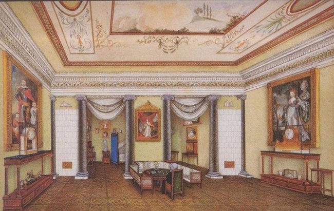 м. Любомль. Зала в палаці Браницьких. 1837 р. Акварель Богдана Віллевальде