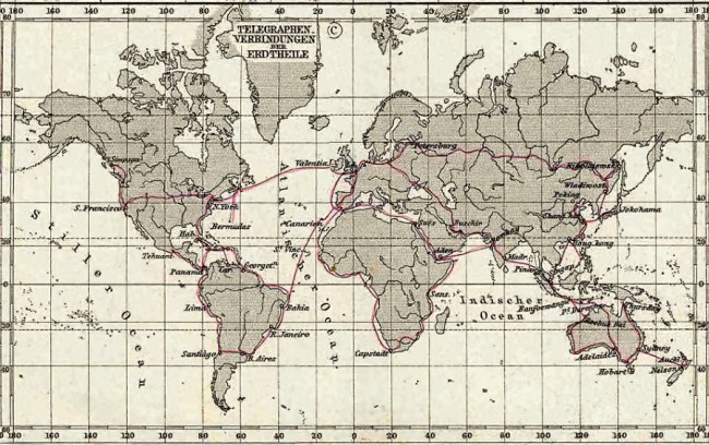 Основні телеграфні лінії англо-індійського телеграфу в 1891 році