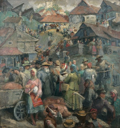 Ринок в Вишнівці. Автор Ядвіга Пшерадська-Єнджиєвська, 1930-ті роки
