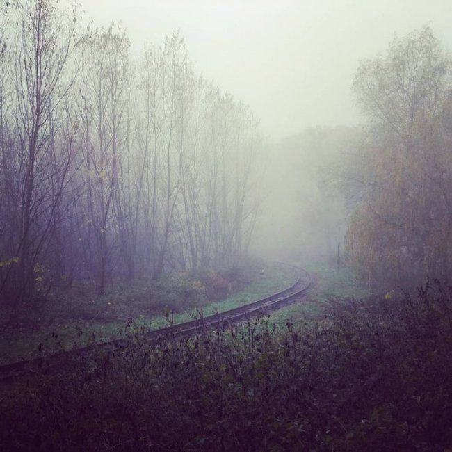 Оповита туманом дитяча залізниця в Луцьку. ФОТО