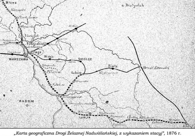 Мапа млавсько-ковельської залізничної дороги, 1876 р. Внизу з правого боку Ковель