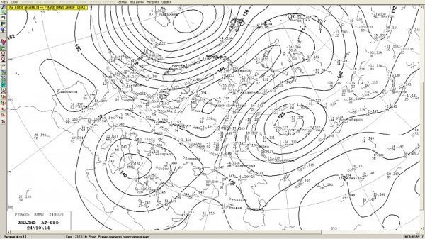 Карта баричної топографії АТ 850 (чорно-біла)