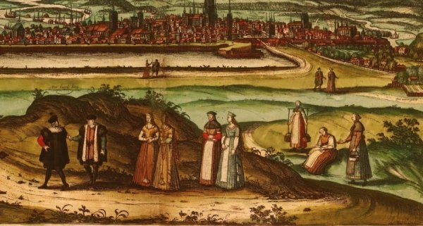  Міщани Ґданська ХVI століття. Фрагмент мапи Франца Хоґенберґа і Ґеорґа Брауна