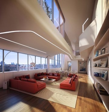 Інтерєр житлового комплексу City Life в Мілані. Проект британського архітектора Захі Хадід. Зданий в експлуатацію у 2014 році