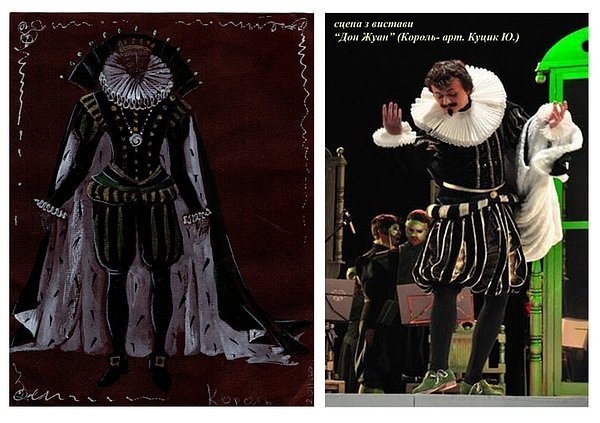 Ескізи костюмів та фото з вистави «Дон Жуан» (Режисер-постановник – заслужений діяч мистецтв України - Петро Ластівка, сценограф - Сергій Ридванецький, художник з костюмів - Наталка Ридванецька)