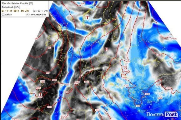 Відображення хмарноті на висоті 3 кілометрів.