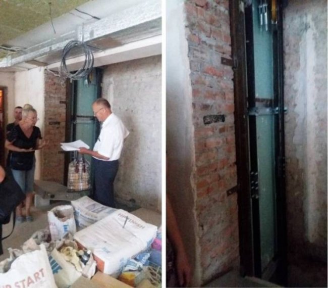 Конструкцію, якою планують підіймати ліфт, змонтували просто на стіні, що межує із сусідською квартирою