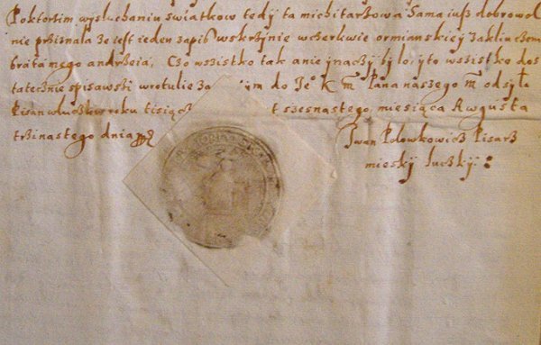 Міська печатка із Святим Миколаєм, якою засвідчували тестаменти луцьких міщан