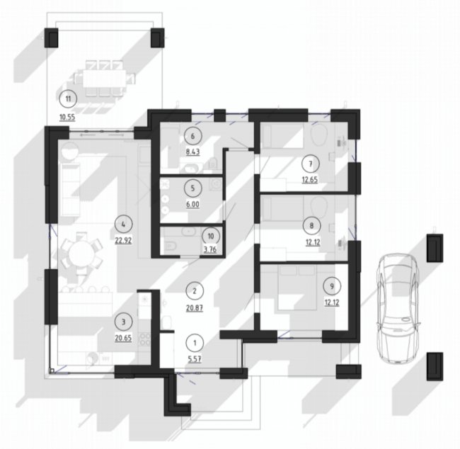 Планування хай-тек будинку біля лісу від будівельної компанії «Сімейна Фортеця»