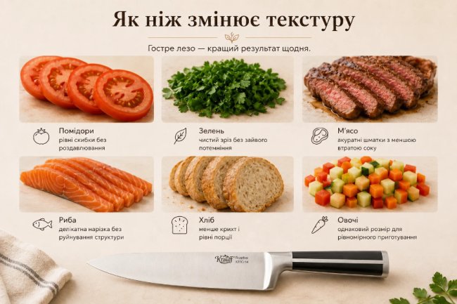 Смак починається з нарізки: як професійні ножі для кухні змінюють текстуру та сприйняття страв