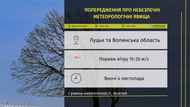Синоптики попередили про вітрюган у Луцьку: жовтий рівень небезпеки