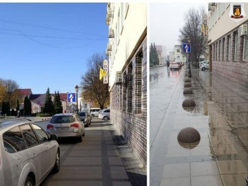 На одній із центральних вулиць Луцька встановили антипаркувальні півкулі. ФОТО