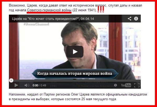 Царьов не знає, коли почалася Друга світова війна. ФОТО. ВІДЕО