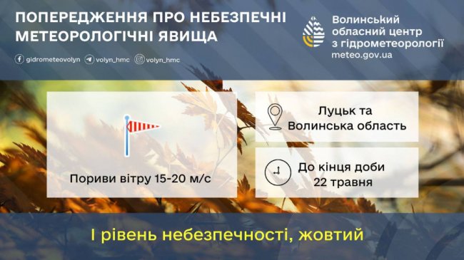Синоптики попередили волинян про небезпечний вітер