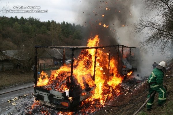 На Тернопільщині згоріла вантажівка з луцьким туалетним папером . ФОТО. ВІДЕО