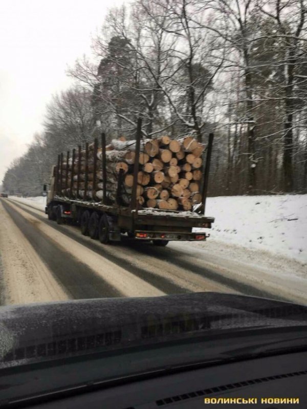 У Луцьку колода з вантажівки ледь не розтрощила авто