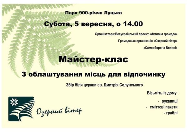 Лучан запрошують на майстер-клас з благоустрою