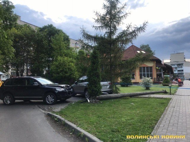 У Луцьку водійка позашляховика збила стовп та «пом'яла» припарковане авто. ФОТО