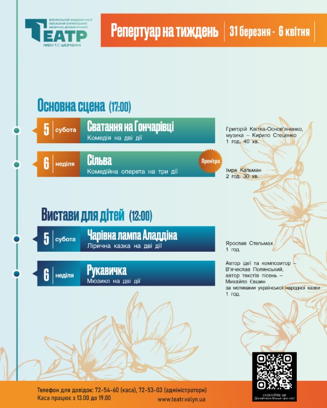 Борись до кінця за любов: які вистави покажуть на сцені Волинського драмтеатру 5 – 6 квітня