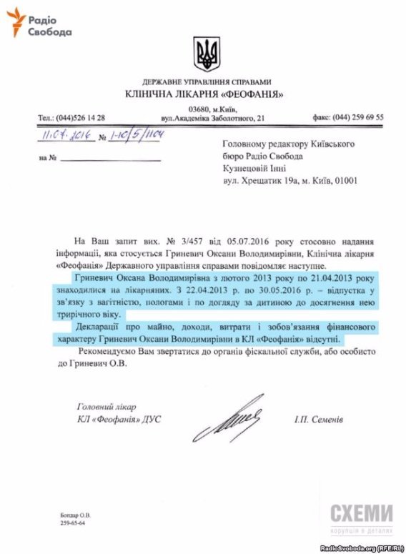 Відповідь з лікарні «Феофанія» на запит