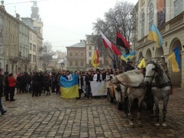Львівські студенти взяли коней на пікетування мерії. ФОТО