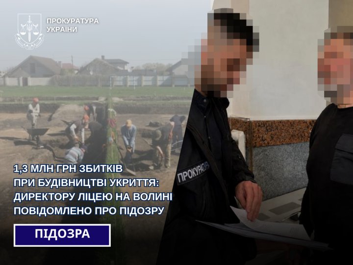 Понад 1 млн грн збитків при будівництві укриття – директору ліцею на Волині оголосили підозру