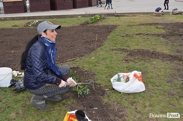 Активісти в центрі Луцька садили клумбу. ФОТО