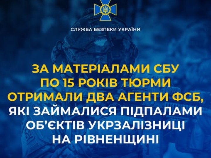 На Рівненщині до 15 років засудили двох безробітних, які підпалювали об’єкти Укрзалізниці