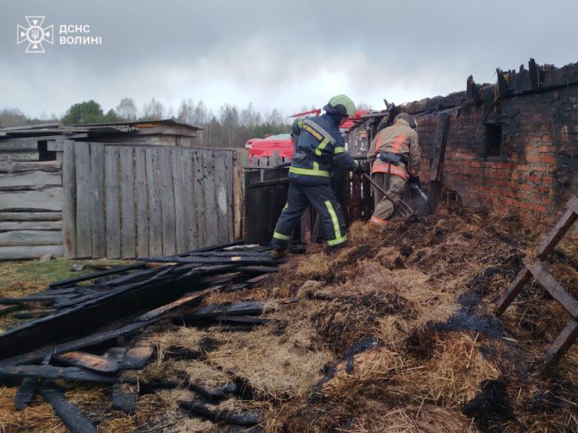 На Волині горіли дві господарські споруди та житловий будинок