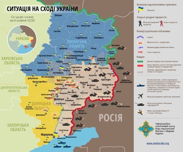Ситуація на Сході України станом на 6 жовтня: карта