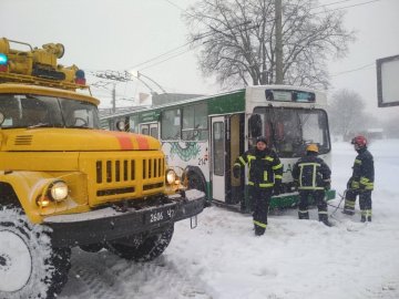 У Луцьку на Київському майдані тролейбус застряг у сніговому заметі