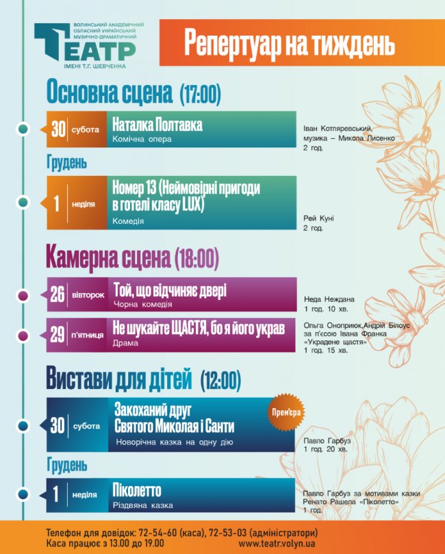 Театральний анонс: огляд вистав у Луцьку 26 листопада – 1 грудня