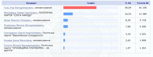 «Округ Гузя»: порахували 100% голосів. РЕЗУЛЬТАТИ