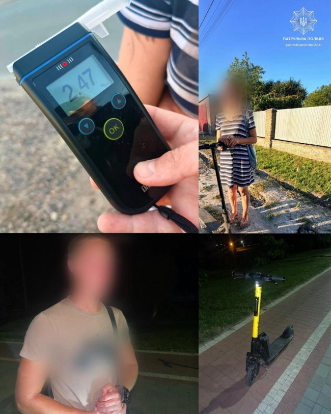 На Волині самокатчиця «надула» майже у 12 разів більше допустимої норми алкоголю в крові