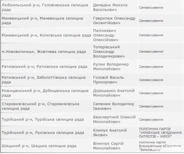 Офіційні результати виборів мерів міст районного значення та голів селищних рад на Волині 
