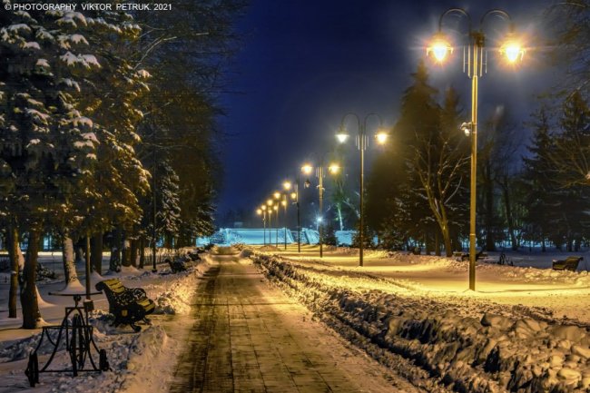 Зимова казка: опублікували неймовірні світлини вечірнього парку Луцька. ФОТО