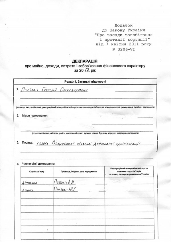 Губернатор Волині «показав» свої доходи. ДОКУМЕНТ