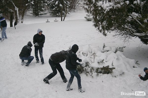 У Луцьку більш як півсотні людей влаштували масову гру в сніжки. ФОТО
