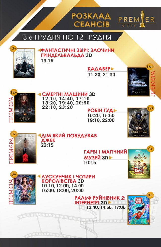 У кінотеатрі «Premier City» покажуть чотири прем'єрних кінострічки*
