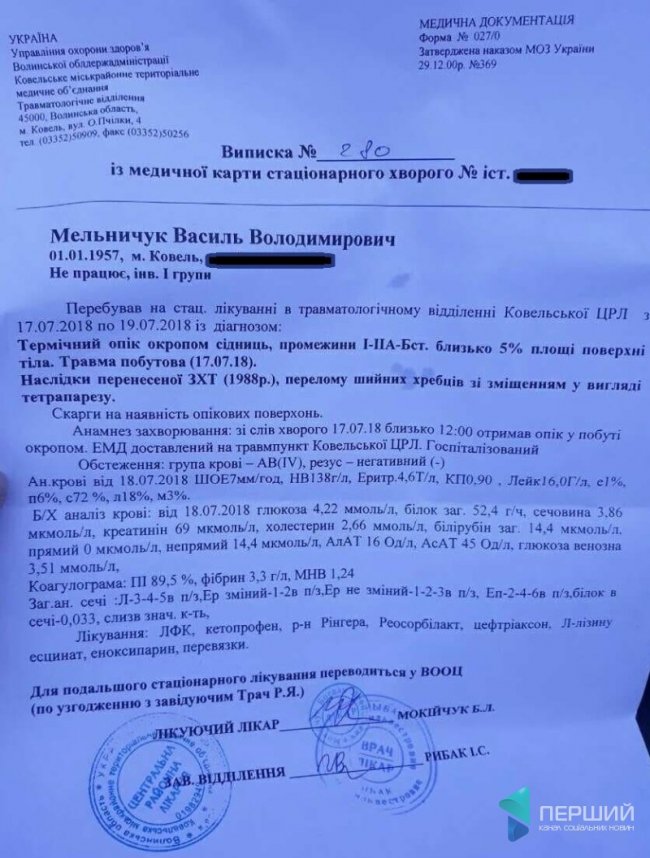 Волинянин на візку, який отримав опіки, потребує допомоги