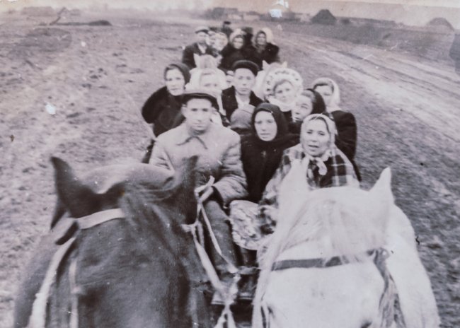 Світлина весільного кортежу на Волині 50-х років. РЕТРОФОТО