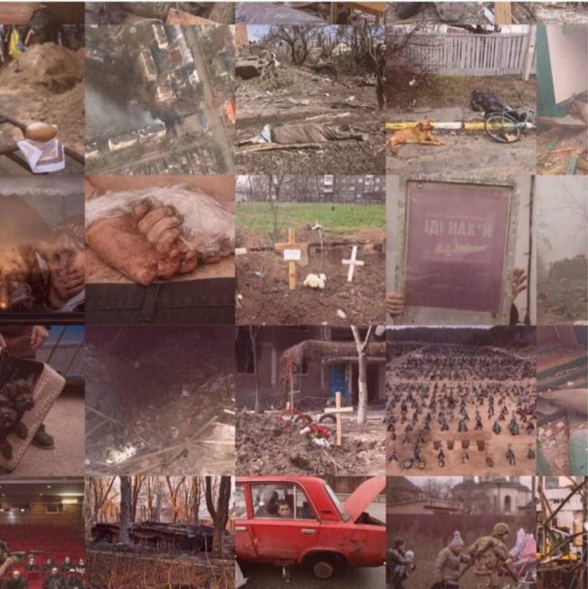 Фотограф із Білорусі створив портрет Путіна із жахливих фото з війни в Україні