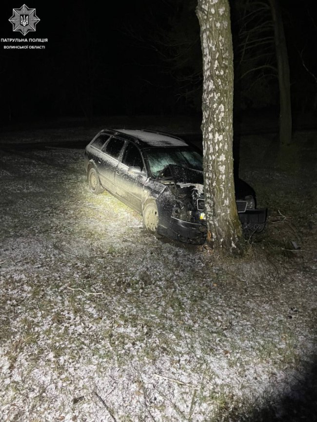 На Волині нетверезий водій втікав від патрульних та в'їхав  у дерево