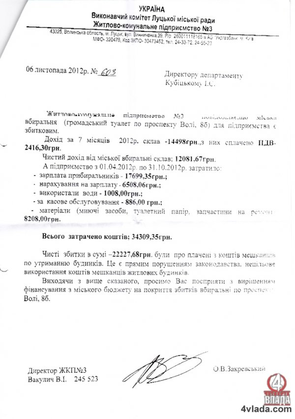 У Луцьку на збитковий туалет витрачали гроші на утримання будинків. ДОКУМЕНТ