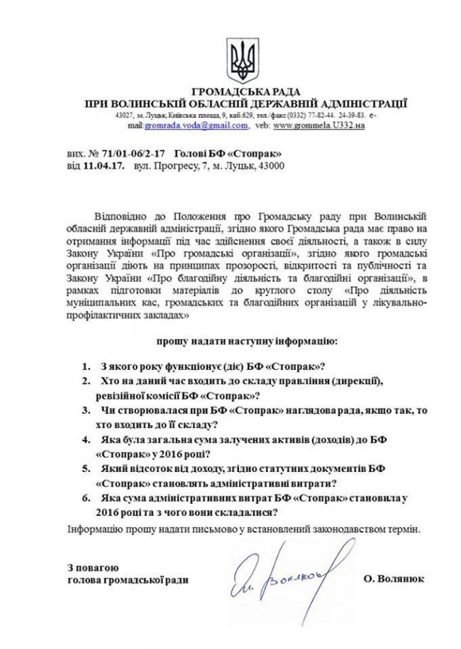 Благодійний фонд «розжував» Волянюку закони і послав на сайт