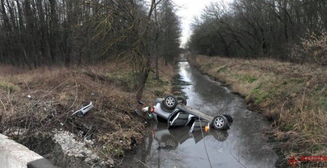 На Волині автівка злетіла з дороги та перевернулася у рів з водою. ФОТО. ВІДЕО