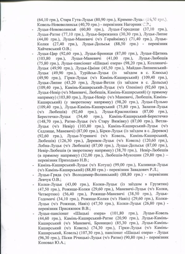 Опублікували тарифи на міжміські перевезення на Волині