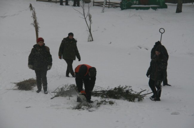У луцькому парку рубають ополонки, щоб врятувати рибу. ФОТО