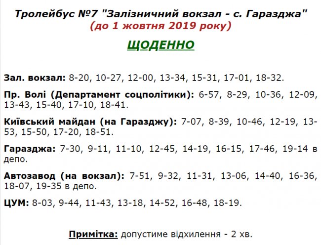 У Луцьку тролейбус № 7 змінив розклад руху