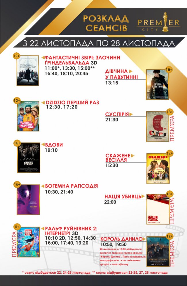 У кінотеатрі «Premier City» покажуть чотири прем'єрних кінострічки*
